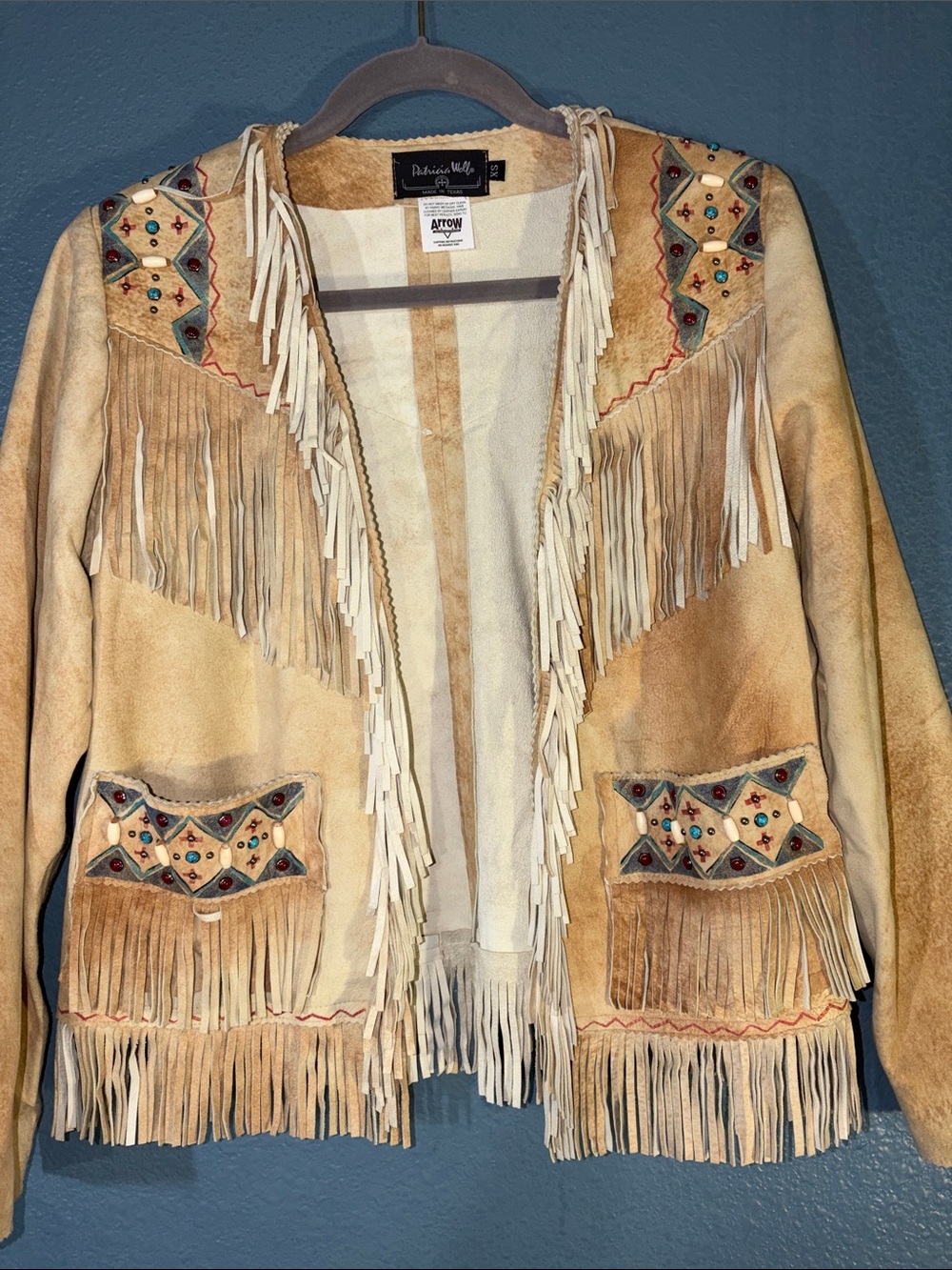 Patricia Nash Beige Fringe Suede Jacket with Embroidered Accents